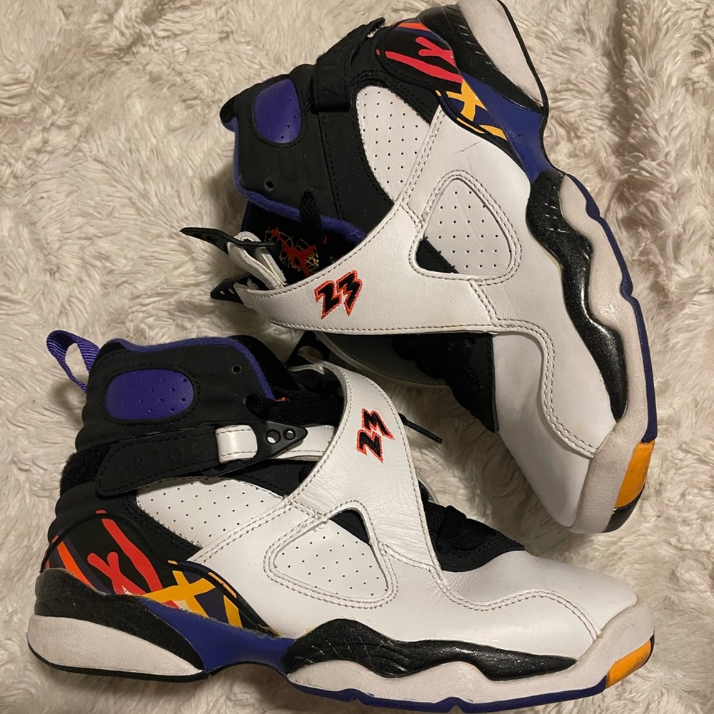 Jordan Retro 8 “The Three Peat”  White, Black, Purple